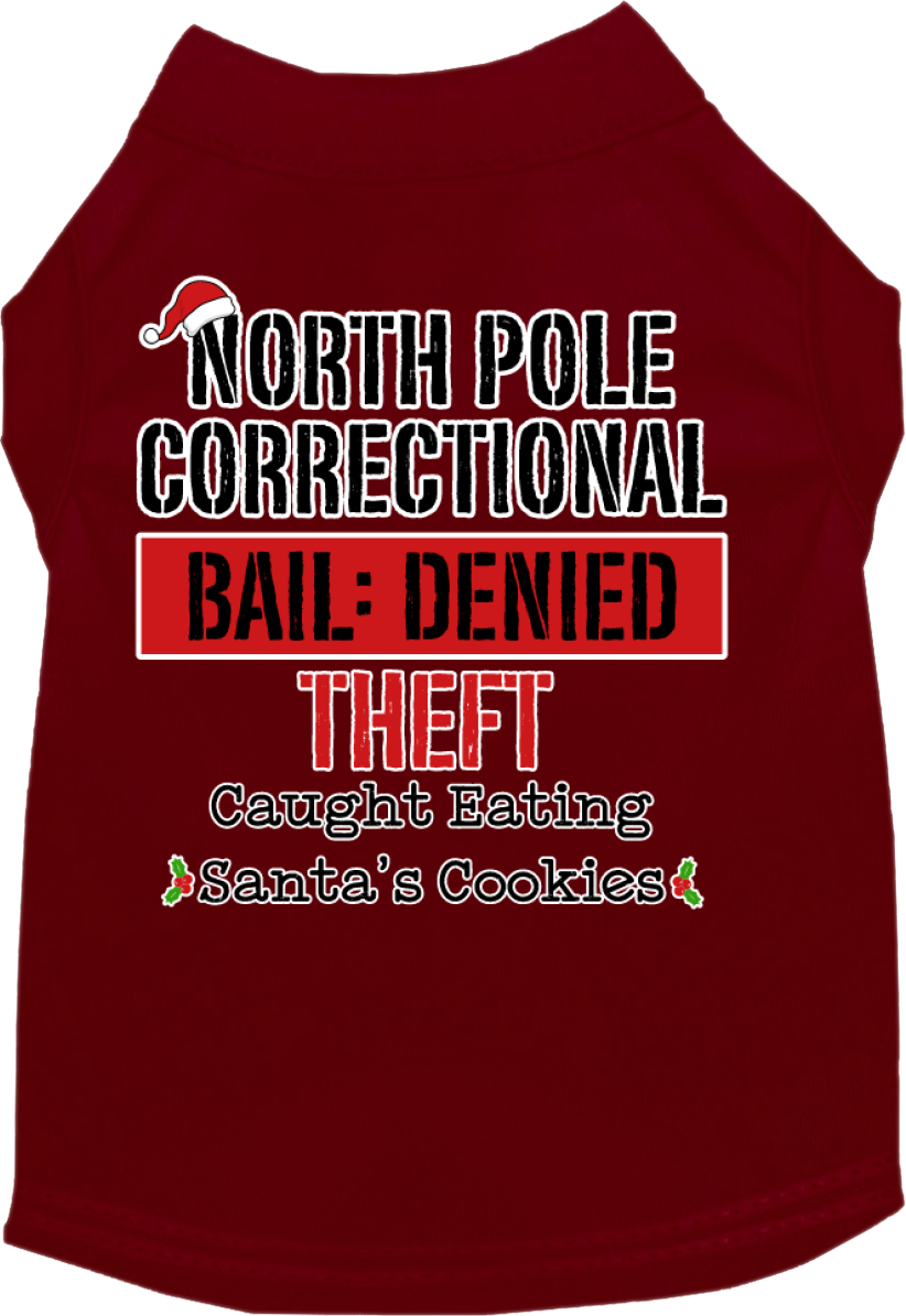 North Pole Correctional Screen Print Dog Shirt Maroon Size 6X